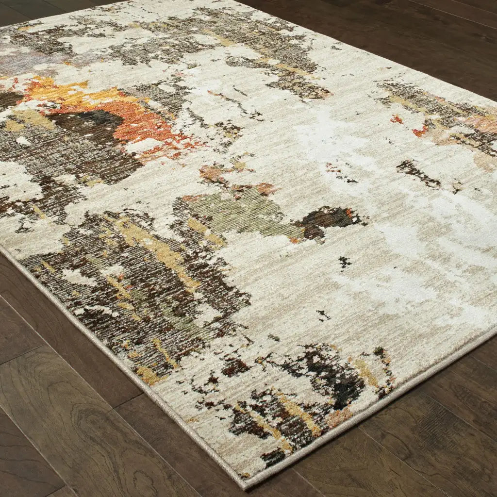 Beige and Charcoal Abstract Area Rug