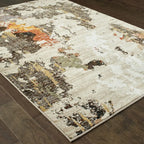 Beige and Charcoal Abstract Area Rug