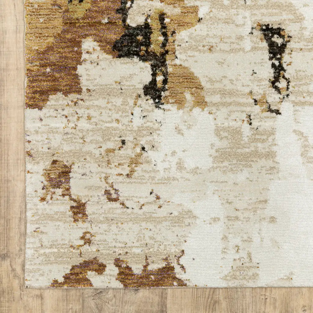 Beige and Charcoal Abstract Area Rug