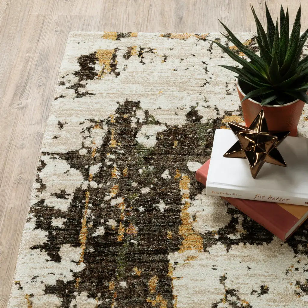 Beige and Charcoal Abstract Area Rug