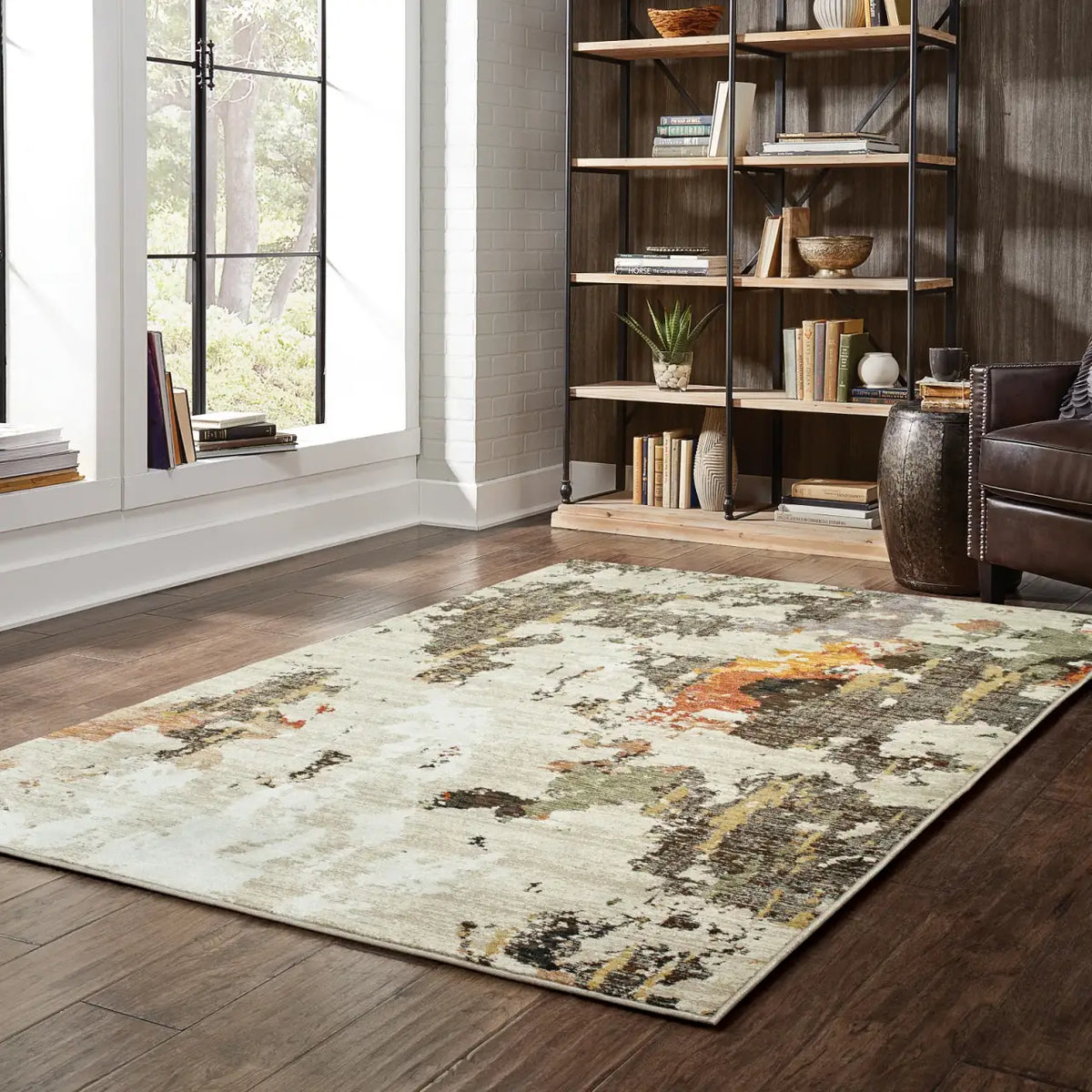 Beige and Charcoal Abstract Area Rug