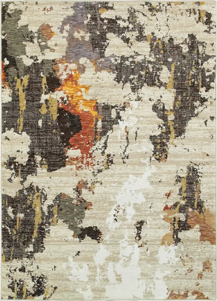 Beige and Charcoal Abstract Area Rug