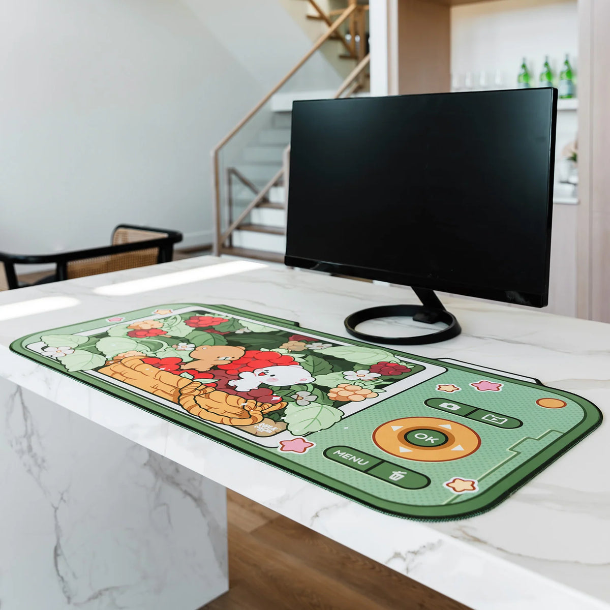 Berry Picking Desk Mat for Keyboard and Mouse, Cute Desktop Decor for Home or Office Workspaces