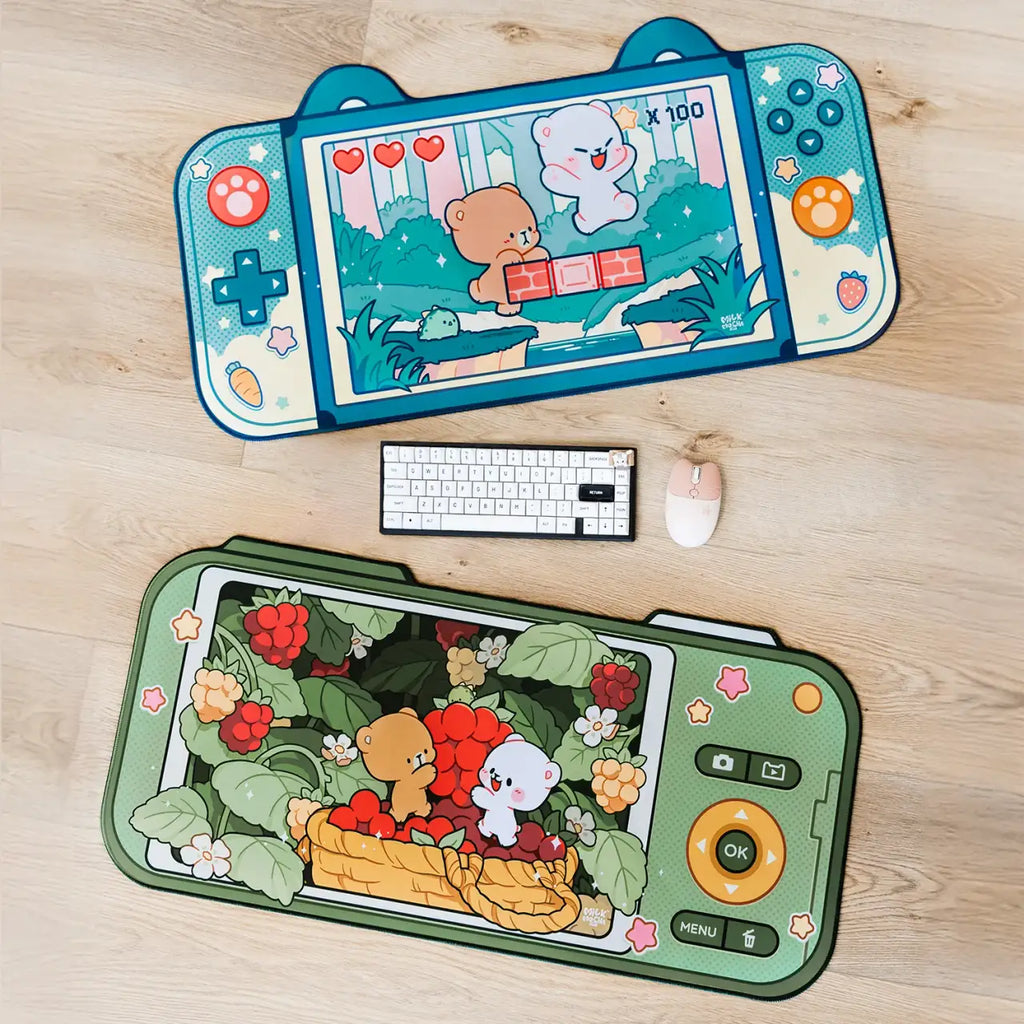 Berry Picking Desk Mat for Keyboard and Mouse, Cute Desktop Decor for Home or Office Workspaces