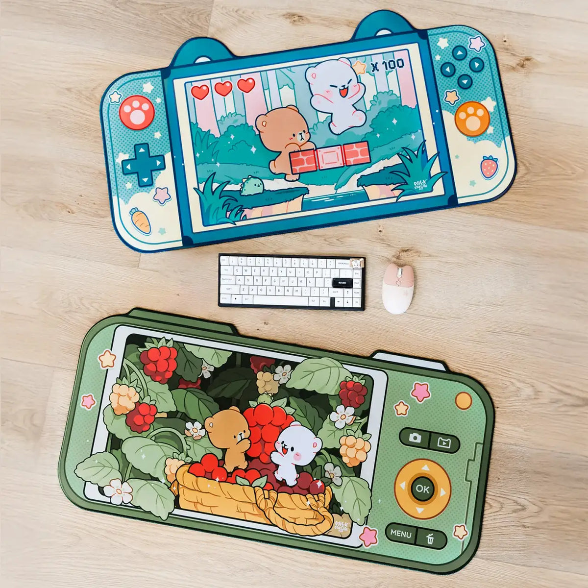 Berry Picking Desk Mat for Keyboard and Mouse, Cute Desktop Decor for Home or Office Workspaces