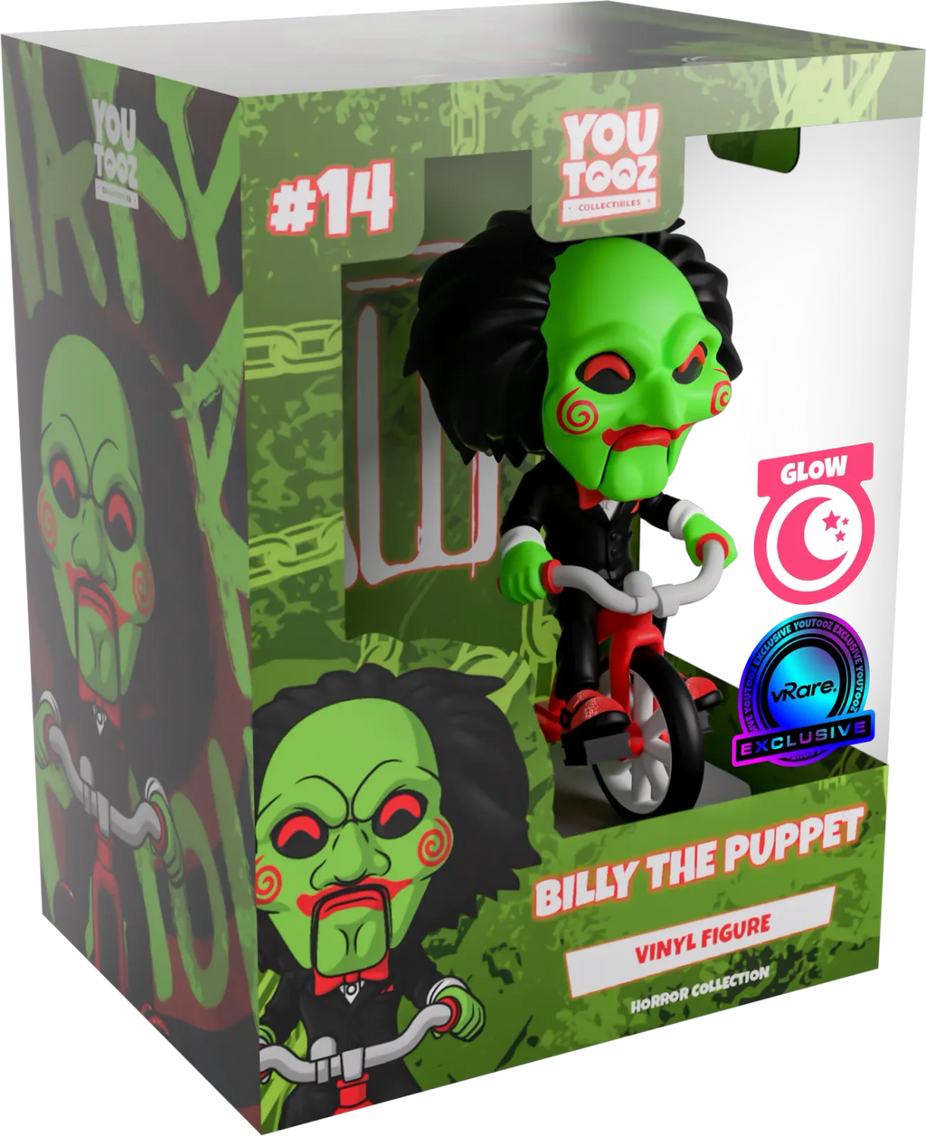 Billy the Puppet Collectible Figure in Glow-in-the-Dark Form on a