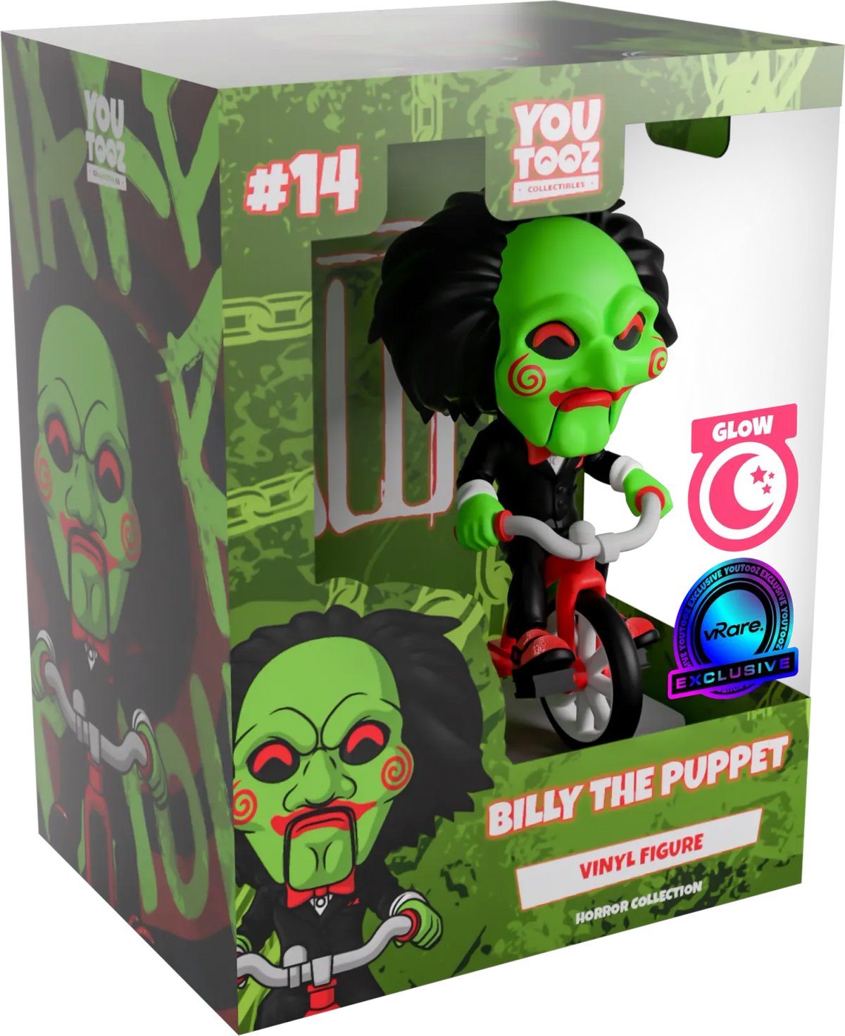 Billy the Puppet Collectible Figure in Glow-in-the-Dark Form on a