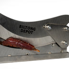 Biltong Cutter with Sharp Stainless Steel Blade, Solid Wood Base and Removable Magnetic Catch Pan