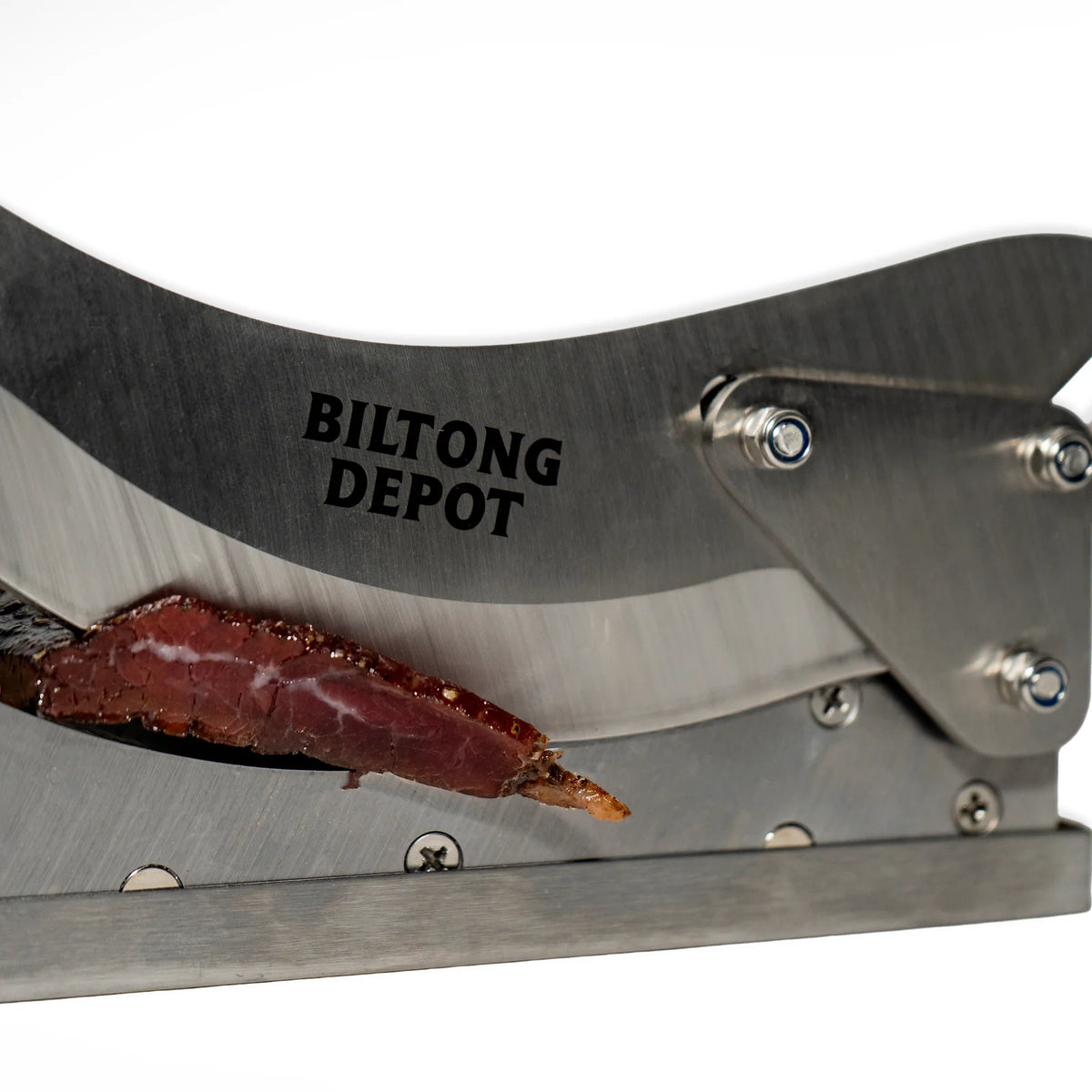 Biltong Cutter with Sharp Stainless Steel Blade, Solid Wood Base and Removable Magnetic Catch Pan