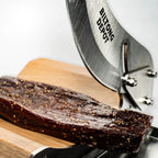 Biltong Cutter with Sharp Stainless Steel Blade, Solid Wood Base and Removable Magnetic Catch Pan