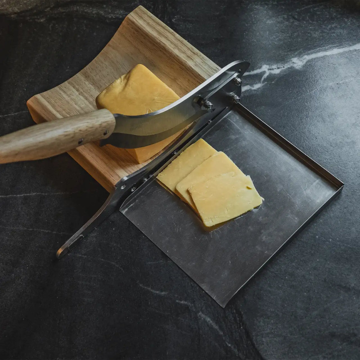 Biltong Cutter with Sharp Stainless Steel Blade, Solid Wood Base and Removable Magnetic Catch Pan