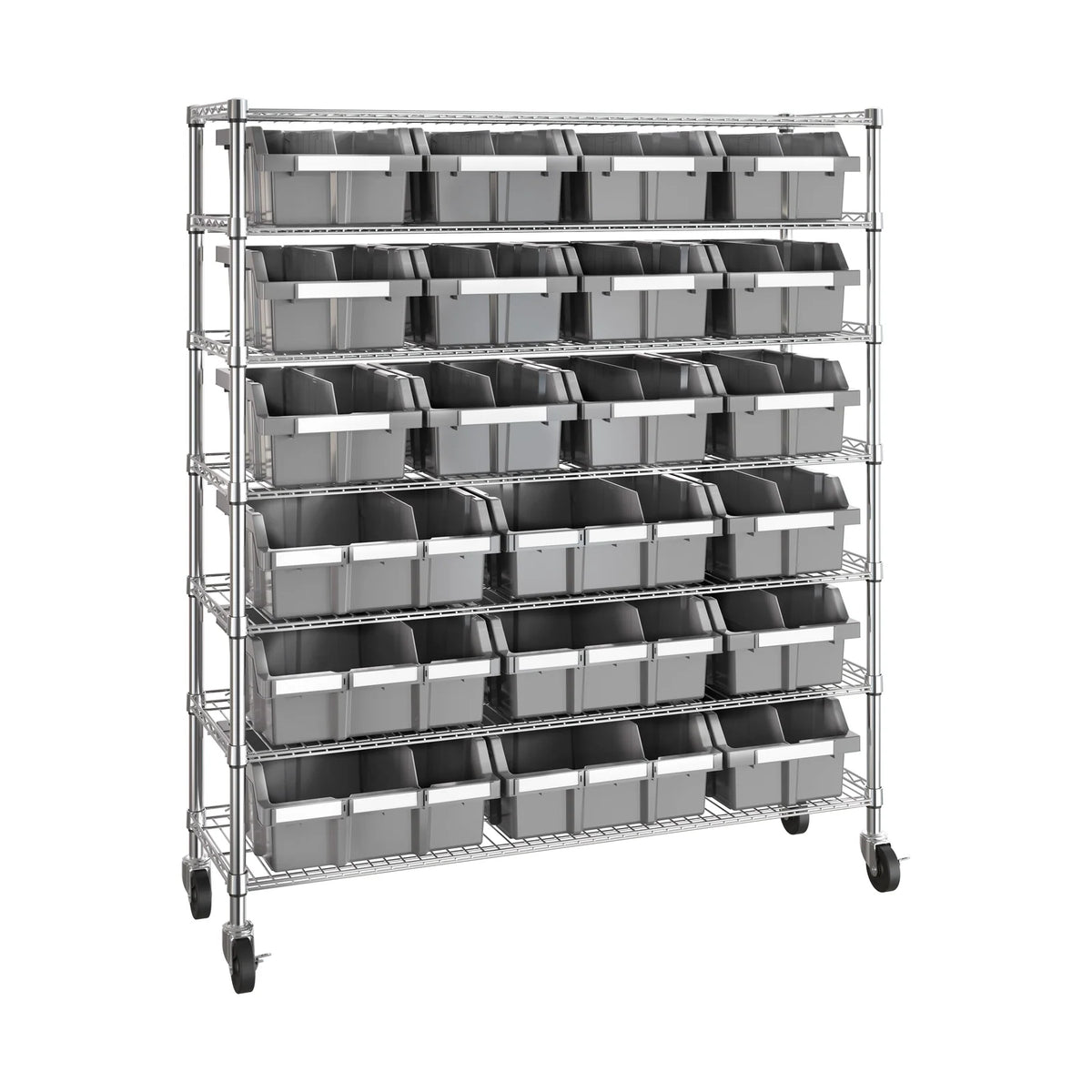 Bin Rack, Silver Shelf/Gray Bins