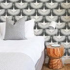 Bird Wallpaper with Peel and Stick Application, Mid-Century Feather Flock Pattern in Multiple Scalloped Colorways