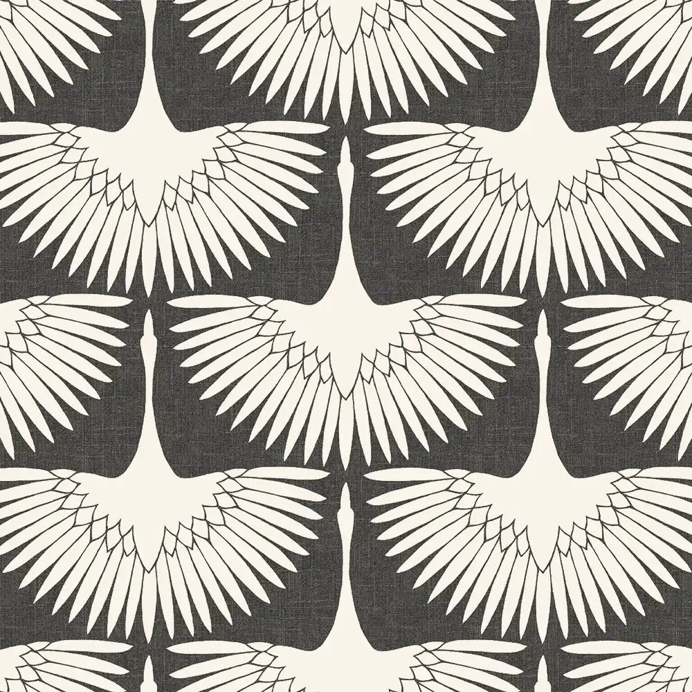 Bird Wallpaper with Pe — SINGLE ROLL / Storm Grey Scallops / DOUBLE ROLL / Storm Grey Scallops / SAMPLE / Storm Grey Scallops