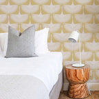 Bird Wallpaper with Peel and Stick Application, Mid-Century Feather Flock Pattern in Multiple Scalloped Colorways