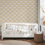 Bird Wallpaper with Peel and Stick Application, Mid-Century Feather Flock Pattern in Multiple Scalloped Colorways