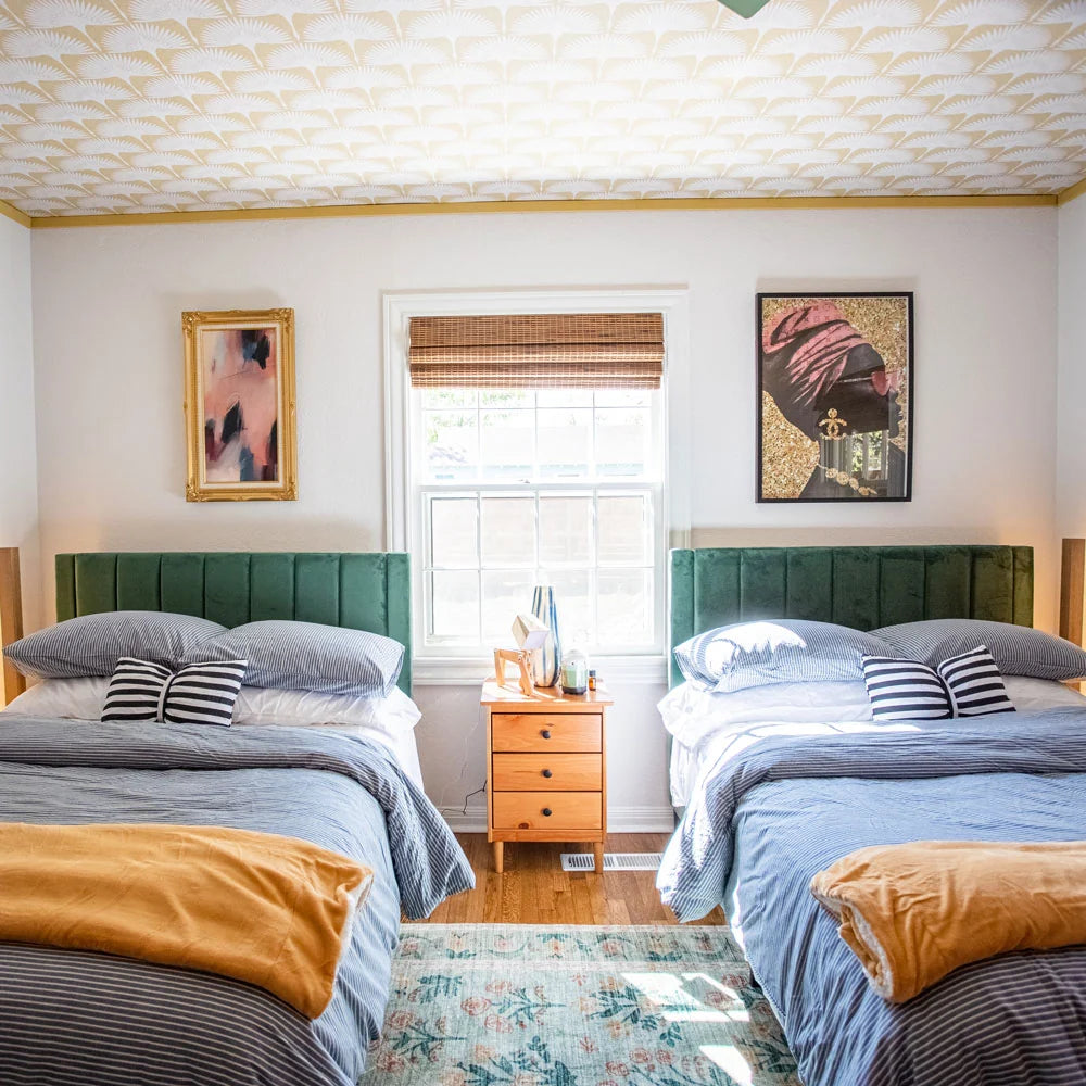 Bird Wallpaper with Peel and Stick Application, Mid-Century Feather Flock Pattern in Multiple Scalloped Colorways