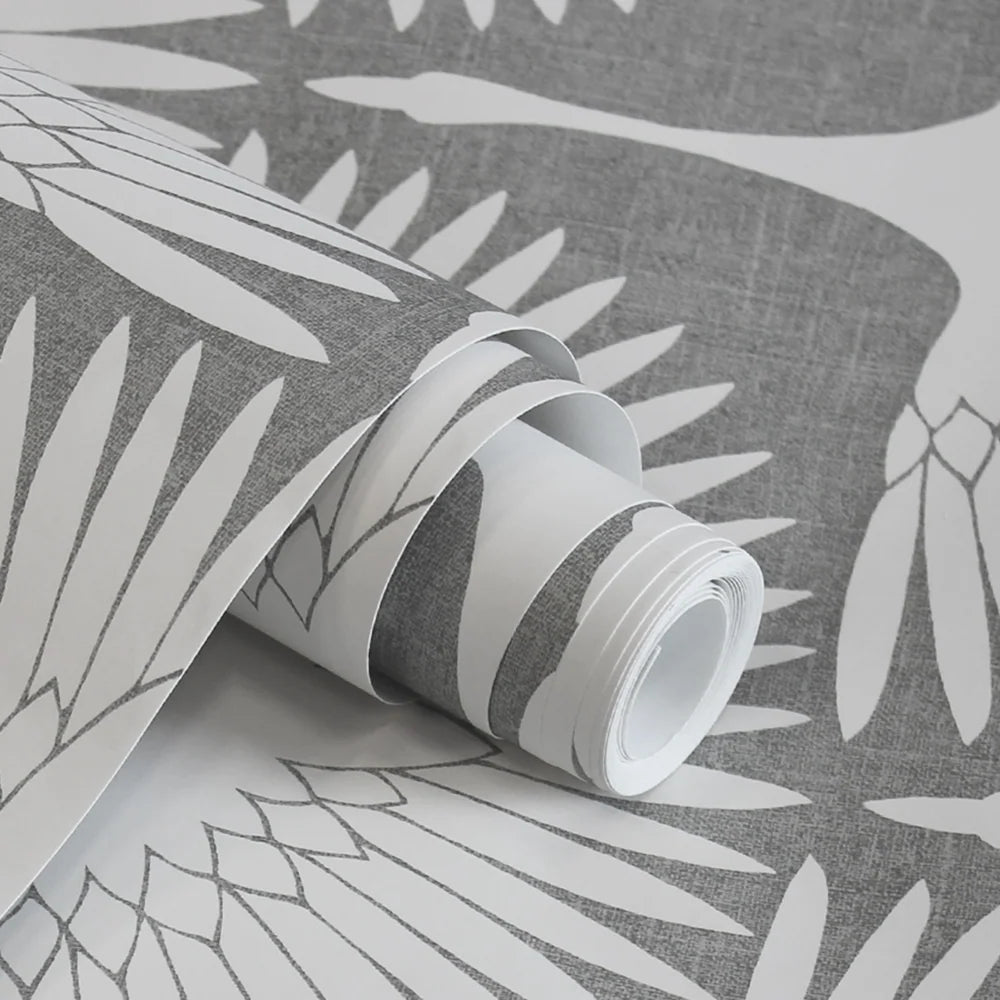 Bird Wallpaper with Peel and Stick Application, Mid-Century Feather Flock Pattern in Multiple Scalloped Colorways