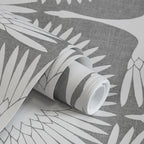 Bird Wallpaper with Peel and Stick Application, Mid-Century Feather Flock Pattern in Multiple Scalloped Colorways