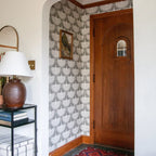 Bird Wallpaper with Peel and Stick Application, Mid-Century Feather Flock Pattern in Multiple Scalloped Colorways