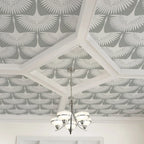 Bird Wallpaper with Peel and Stick Application, Mid-Century Feather Flock Pattern in Multiple Scalloped Colorways