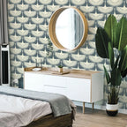 Bird Wallpaper with Peel and Stick Application, Mid-Century Feather Flock Pattern in Multiple Scalloped Colorways