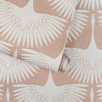 Bird Wallpaper with Peel and Stick Application, Mid-Century Feather Flock Pattern in Multiple Scalloped Colorways