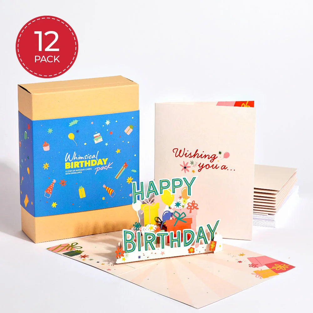 Birthday Greeting Card Pack with 12 Assorted Cake Designs and Blank Envelopes for Celebrations
