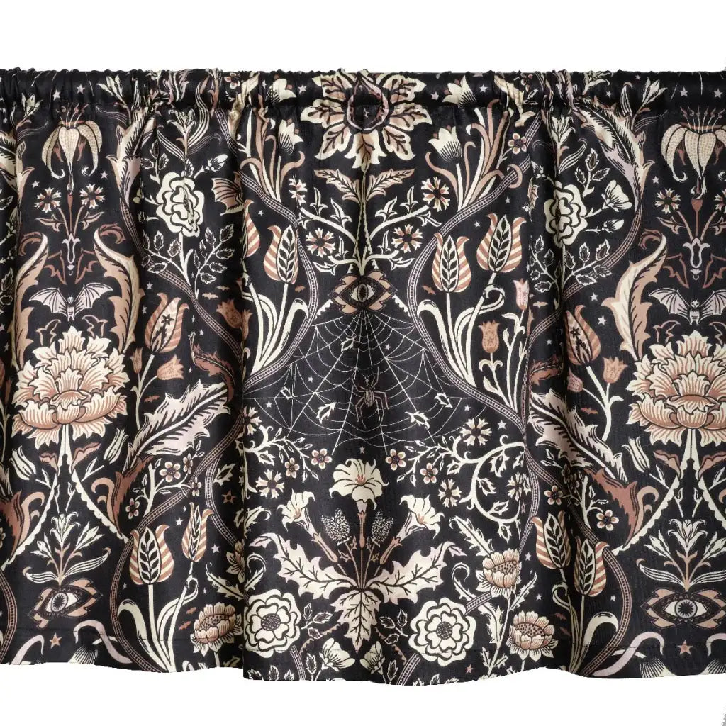 Black Floral Curtains and Valance, 35" x 19" Valance