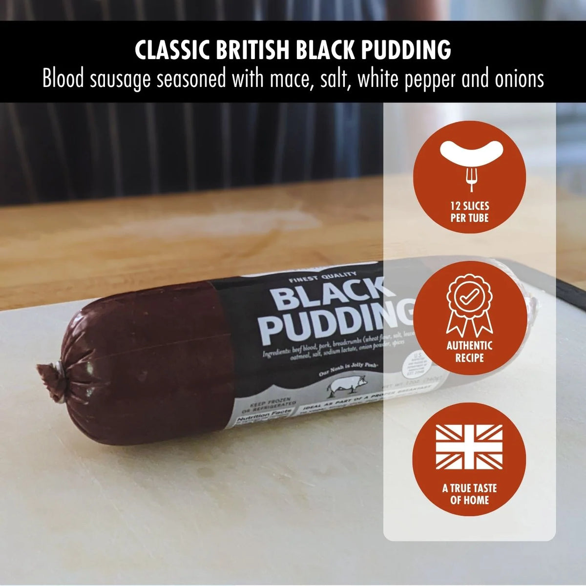 Black Pudding in a 12 oz Tube, Fully Cooked British Blood Sausage