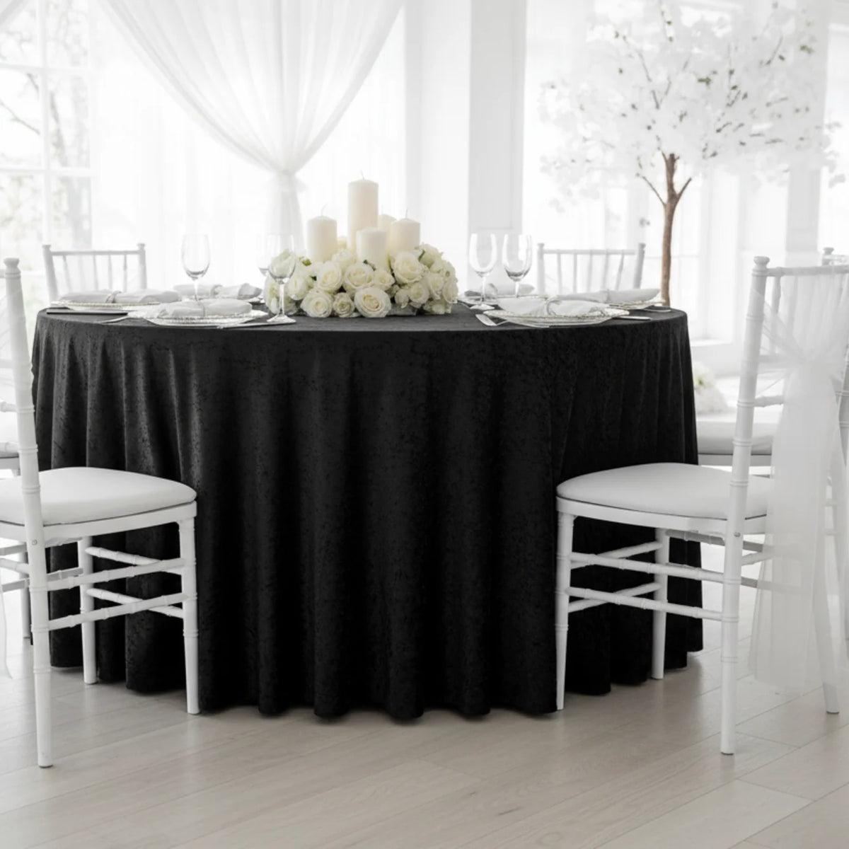 Black Velvet Round Tablecloth, 120-Inch Diameter