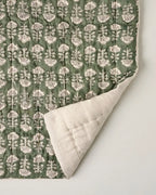 Block Print Quilt in Dusty Green, Linen-Cotton Bedding Layer for Full/Queen or King/Cal King Beds