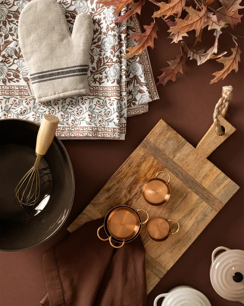 Block Print Tablecloth in Rust Cotton-Linen Blend