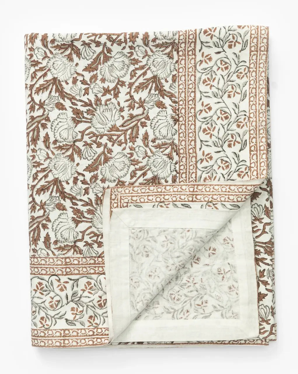 Block Print Tablecloth in Rust Cotton-Linen Blend