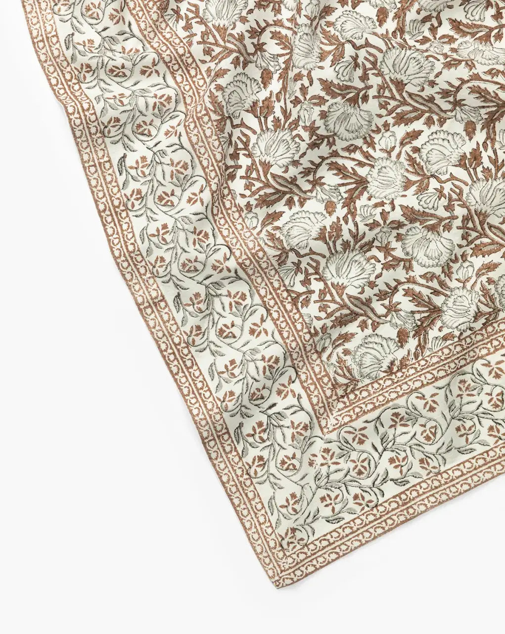 Block Print Tablecloth in Rust Cotton-Linen Blend