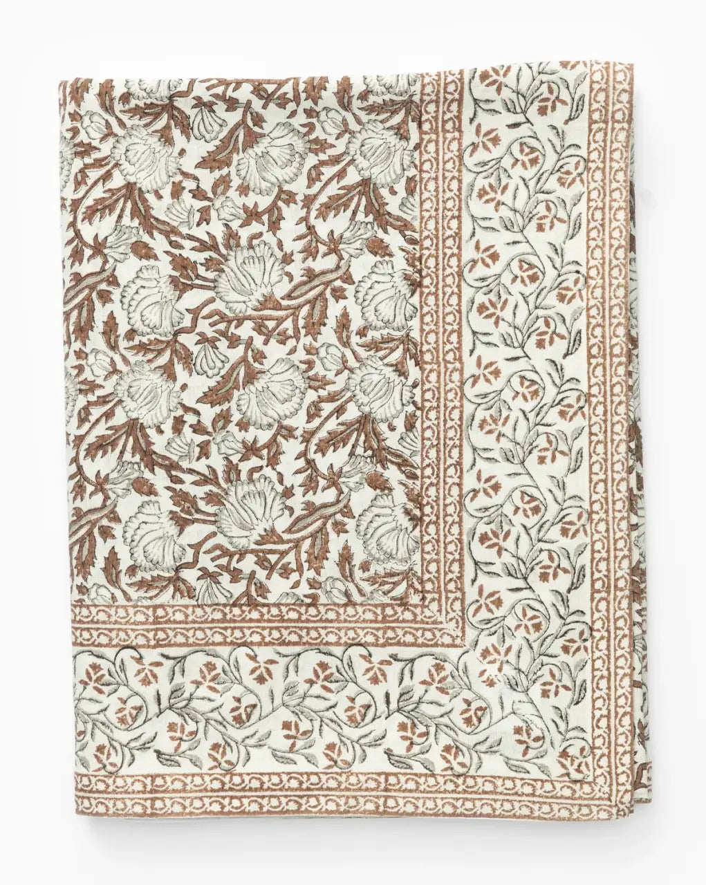 Block Print Tablecloth in Rust Cotton-Linen Blend