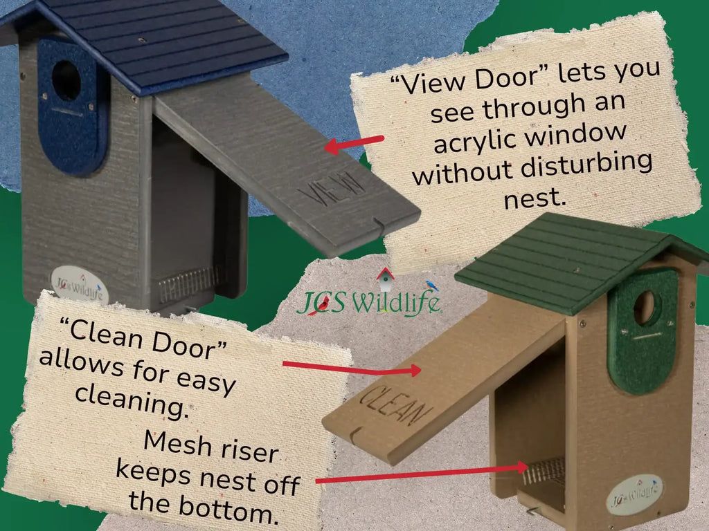 Bluebird House in Recycled Poly Lumber with a Clear Viewing Window and Separate Cleaning Door