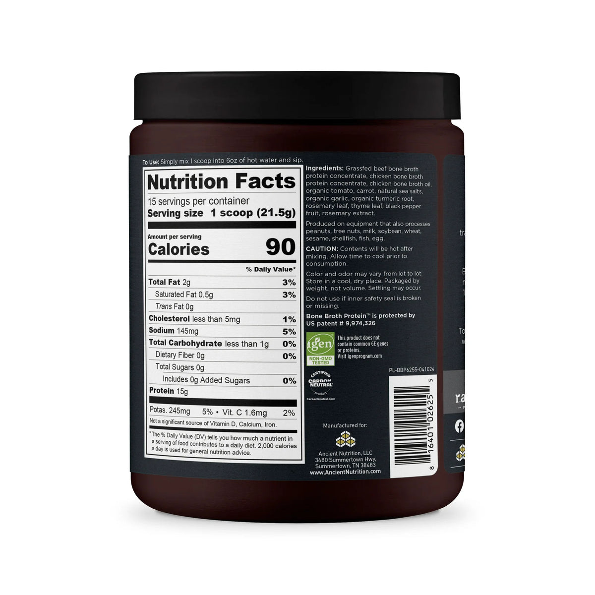 Bone Broth Protein Powder Chicken Soup, Sippable Nutrition for Everyday Wellness, 15 Servings per Pack