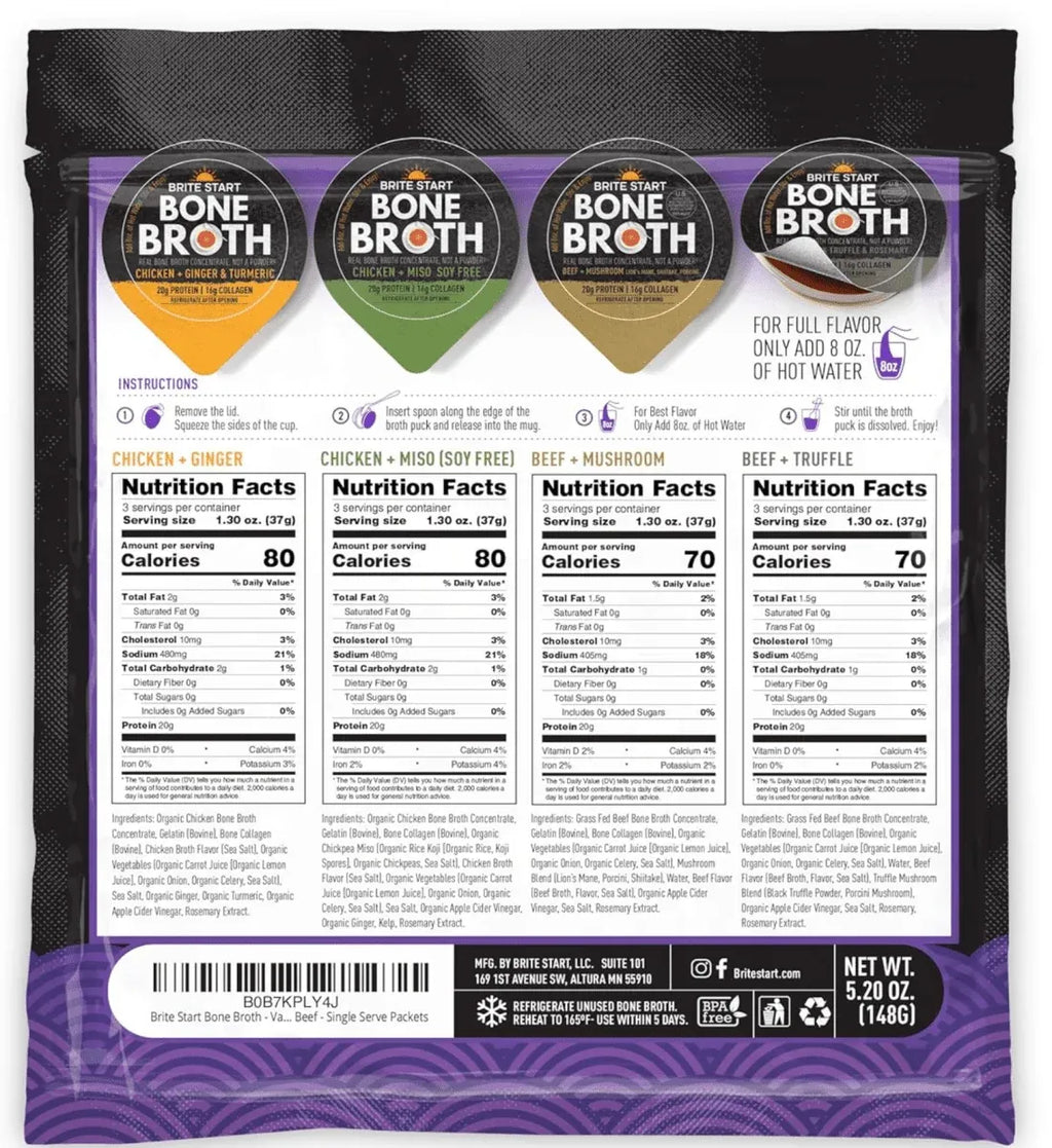 Bone Broth Variety Pack with Chicken and Beef Flavors, 12 Concentrated Whole-Form Gel Pucks