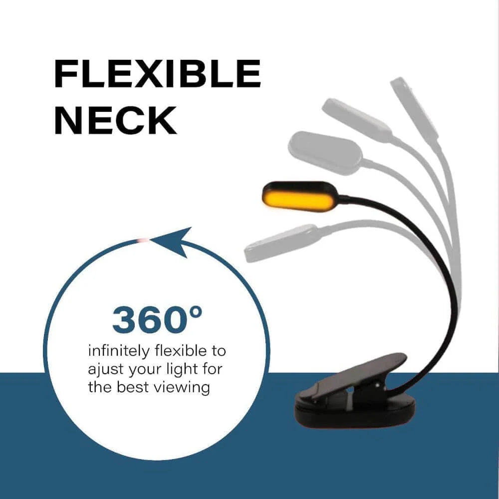 Book Light for Reading in Bed with Flicker-Free Amber Light, Rechargeable Battery, Flexible Neck and Three Brightness Leve