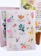 Botanical Greeting Card Set of 20 Blank Cards with a Velvety Coating, Envelopes and 5 Sticker Sheets