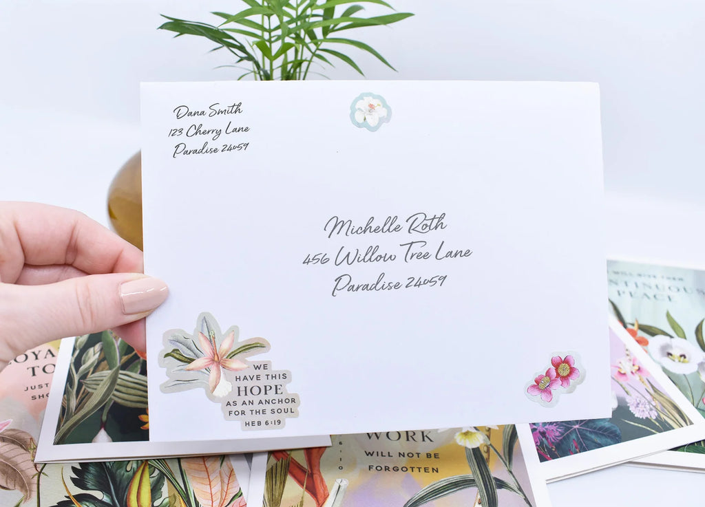 Botanical Greeting Card Set of 20 Blank Cards with a Velvety Coating, Envelopes and 5 Sticker Sheets