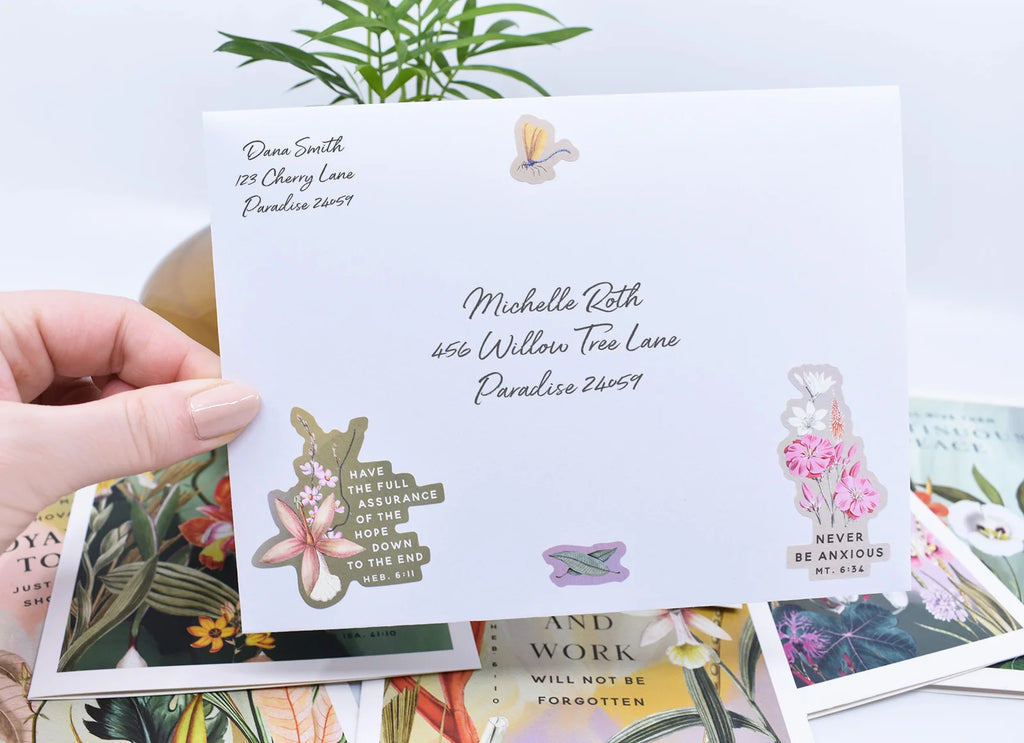 Botanical Greeting Card Set of 20 Blank Cards with a Velvety Coating, Envelopes and 5 Sticker Sheets