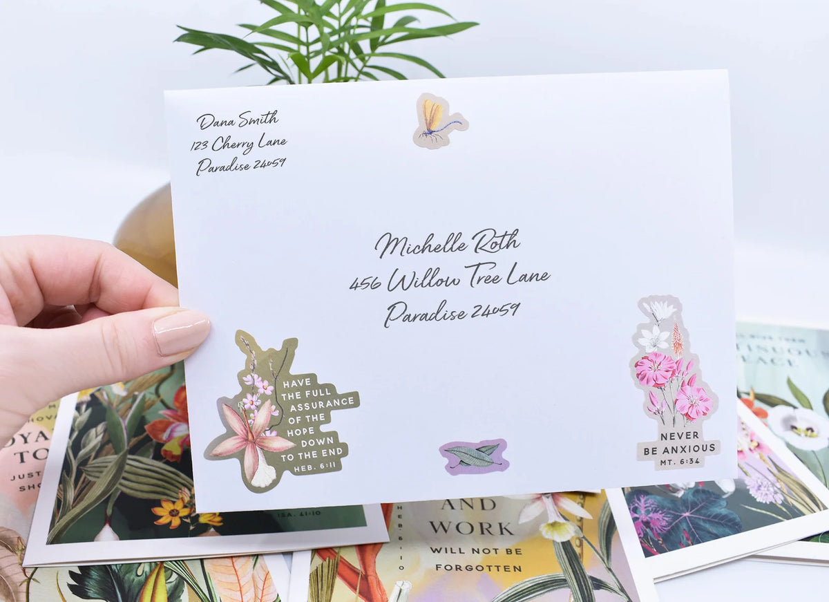 Botanical Greeting Card Set of 20 Blank Cards with a Velvety Coating, Envelopes and 5 Sticker Sheets