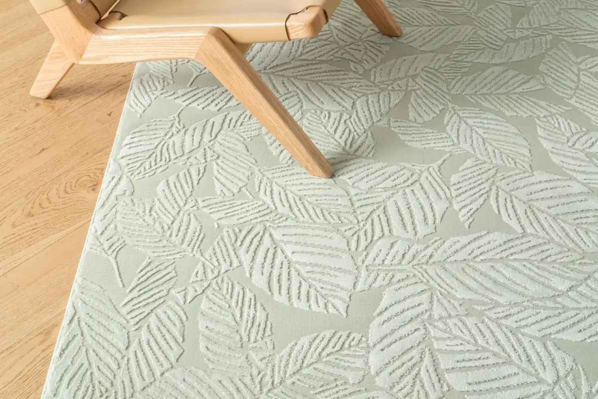 Botanical Washable Area Rug in Sage or Bone Beige, Recycled Polyester Medium-Pile Floral Design