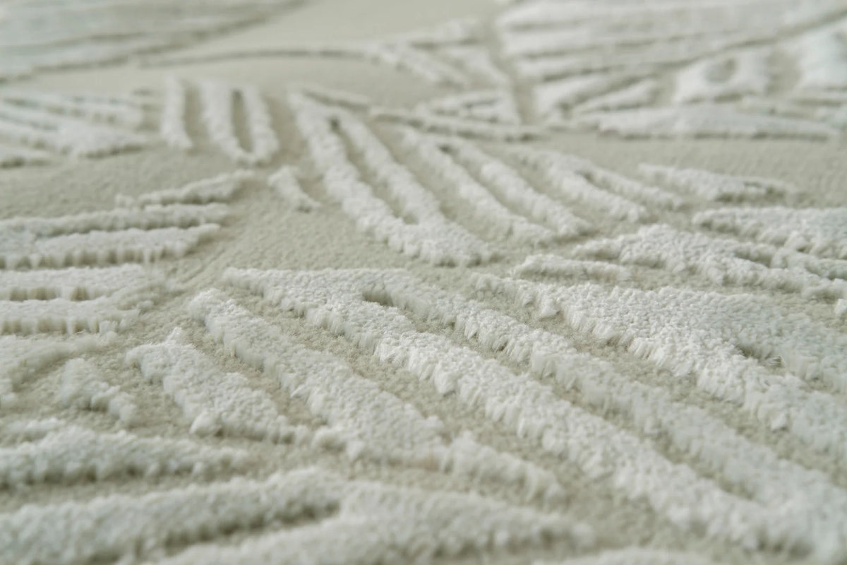Botanical Washable Area Rug in Sage or Bone Beige, Recycled Polyester Medium-Pile Floral Design
