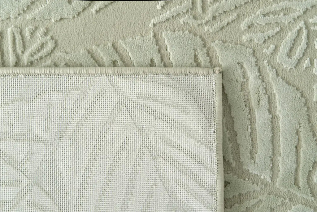 Botanical Washable Area Rug in Sage or Bone Beige, Recycled Polyester Medium-Pile Floral Design