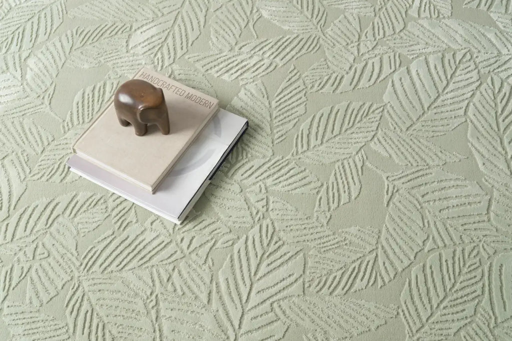 Botanical Washable Area Rug in Sage or Bone Beige, Recycled Polyester Medium-Pile Floral Design
