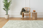 Botanical Washable Area Rug in Sage or Bone Beige, Recycled Polyester Medium-Pile Floral Design