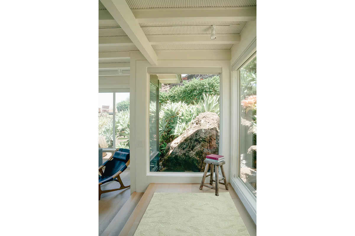 Botanical Washable Area Rug in Sage or Bone Beige, Recycled Polyester Medium-Pile Floral Design